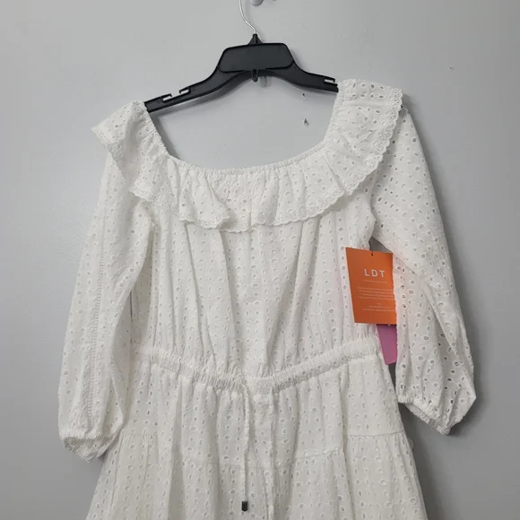 LDT Ashley Off-the-Shoulder ¾ Blouson Sleeve Ruffle Drawstring Tie Waist… - Picture 7 of 10